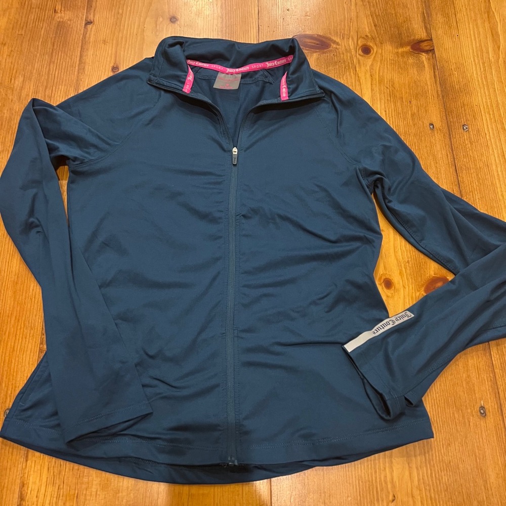 Juicy Couture Sport Women Medium Zip Performance‎ Jacket Teal Blue Thumbhole A10